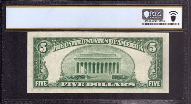 1953 B $5 Silver Certificate Note Fr.1657 Fa Block Pcgs B Ge Unc 65 Ppq 2