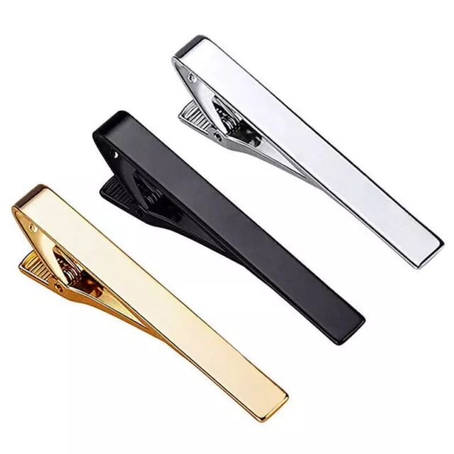 3pcs Mens Stainless Steel Tie Clip Necktie Bar Clasp Clamp Pin Black Gold Silver