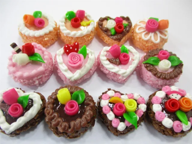 Dollhouse Miniatures Food Cakes 12 Mixed Color Rose Flower Cake 1.5 cm 16575