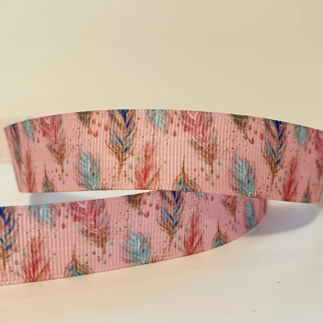 1M X 22mm Grosgrain Ribbon Craft DIY Decorations Hair Bows - Colourful Feather