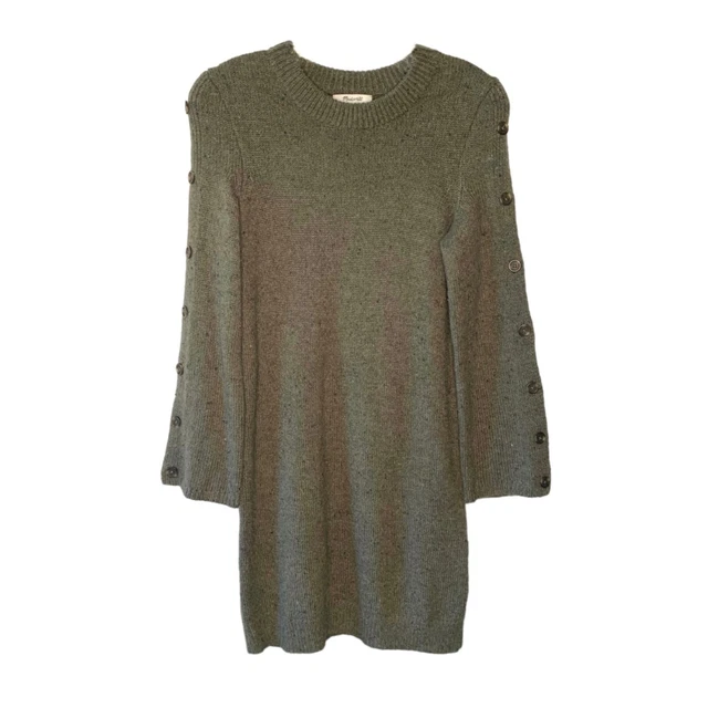 MADEWELL Olive Green Donegal Button-Sleeve Wool-Blend Sweater Dress Size XXS