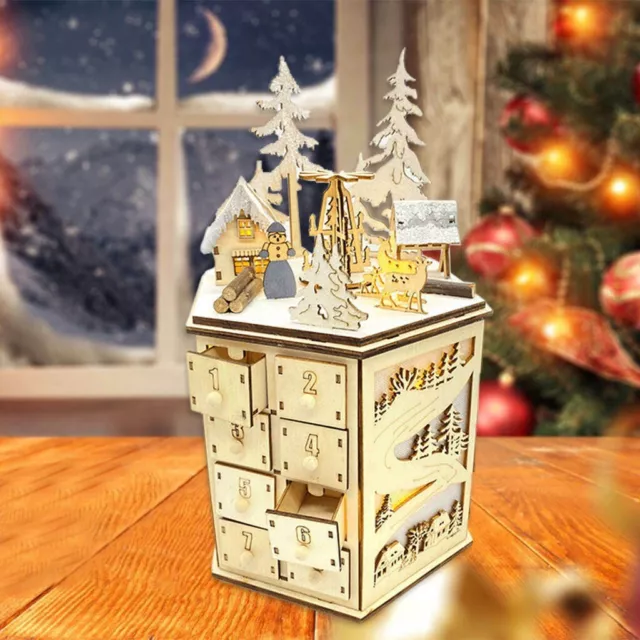 Classic Christmas LED Revolving Music Box Wooden Advent  Calendar UK STOCK 3