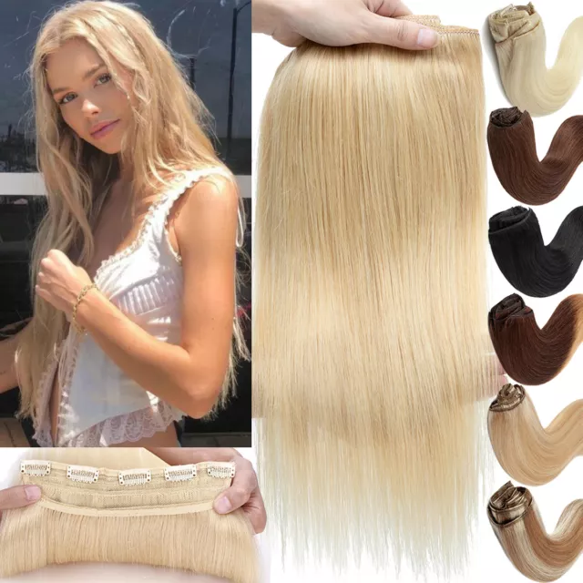 100% Real Clip in Russian Remy Human Hair Extensions One Piece 3/4 Full Head Lon