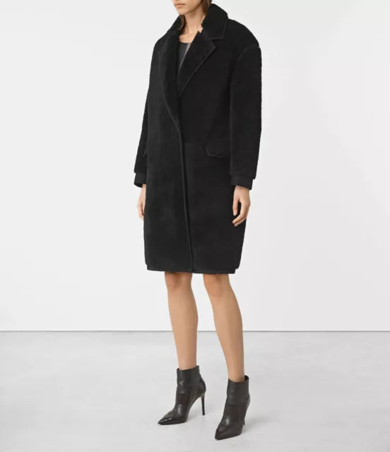 All Saints Nola Wool Shearling Black Coat £1050 Small UK 8 - 10