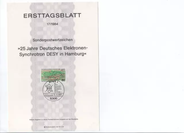 Briefmarken BRD: ETB 17/1984: 25 Jahre DESY in Hamburg - Sonderstempel