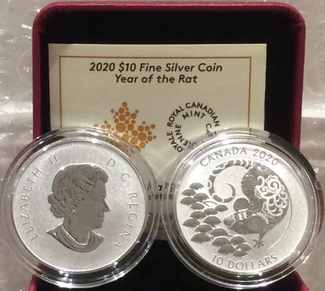 2020 Year of the Rat $10 1/2OZ Pure Silver Canada Coin