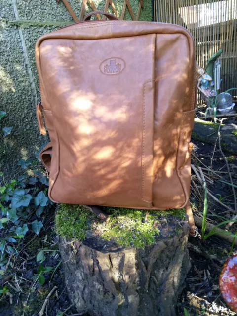 Rowallan Handmade soft Tan Leather Backpack  Top Handle Tartan Lined
