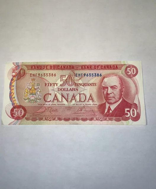 CRISP Circulated 1975 Canadian Fifty Dollar Banknote Bank Of Canada EHF9655386