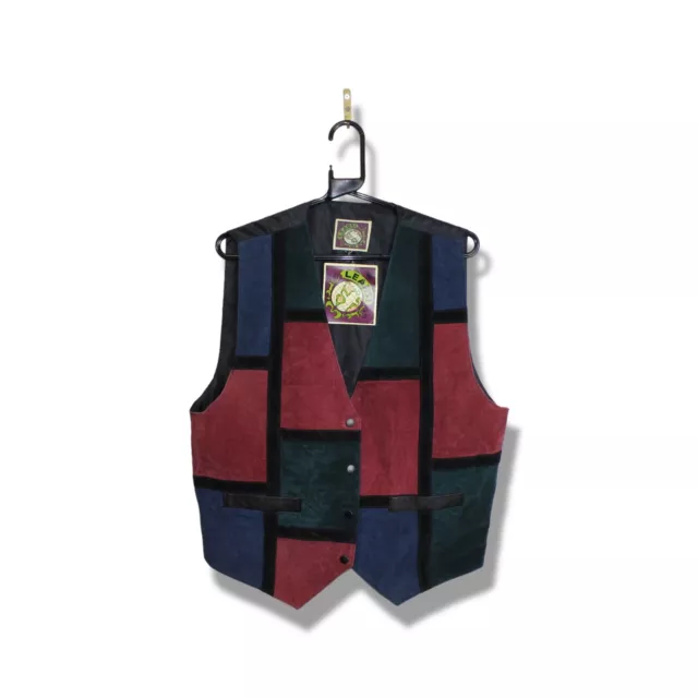 Vintage Mens Learsi Geometric Suede Leather Waistcoat Vest Red Large Western Tag