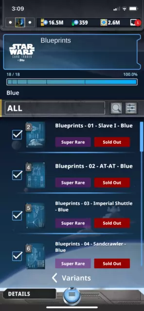 Topps Star Wars Digital Card Trader Blue Blueprints Inserts