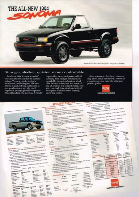 1994 GMC SONOMA HighRider PickUp Truck Brochure / Pamphlet / Flyer: SLS,4x4,4WD