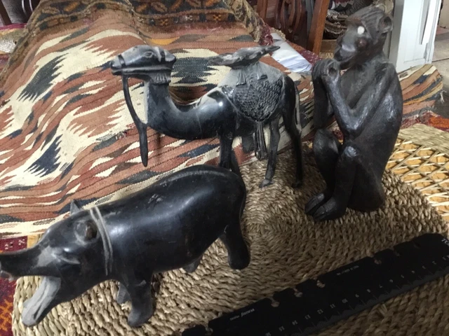 Animales africanos antiguos en madera dura (3 artículos)