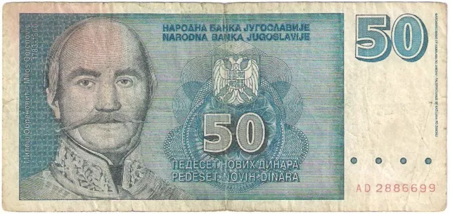 Yugoslavia banknote - 50 dinara - year 1996 - Prince Milos Obrenovic - rare