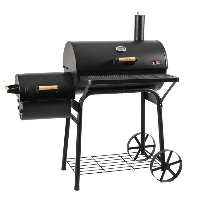 BBQ Grill Holzgrill Kohlegrill Smoker Grillwagen Barbecue mit Side-Feuerbox