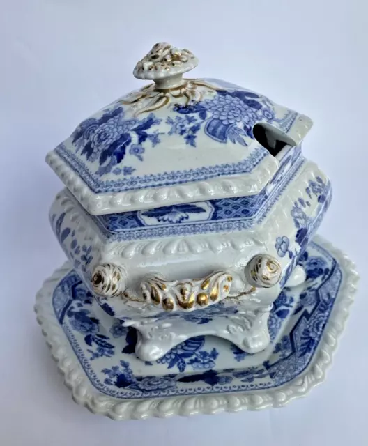 Antique Early 19Th Century English Blue White Stone China Tureen & Under Plate 3