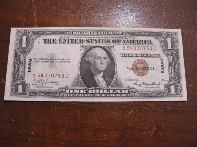 1935 A $1 One Dollar Hawaii Emergency Overprint Silver Certificate Note Crisp