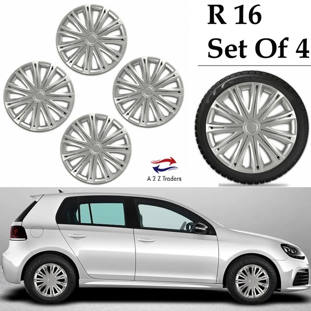 Copriruote 16" tappi mozzo lussuoso set di 4 scintille argento adatto R16 UK