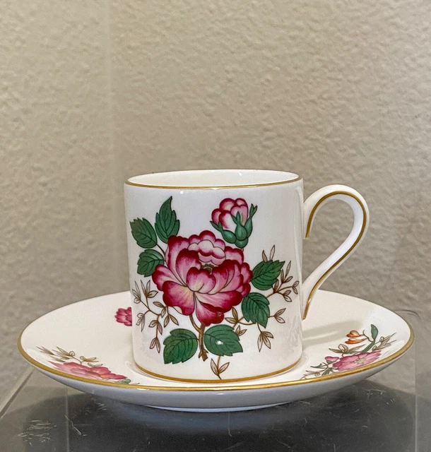 Wedgwood Charnwood Demitasse Cup Saucer Set Vintage Bone China Gold Gilt Floral