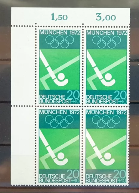 Bund 1969 ** Mi 588 Olympia 20Pf Eckrandviererblock 4er Ecke oben links (2954A)