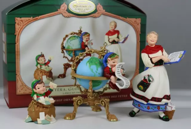 Hallmark Keepsake 3 Piece Ornament Set - Lettera, Globus & Mrs. Claus 2001 New