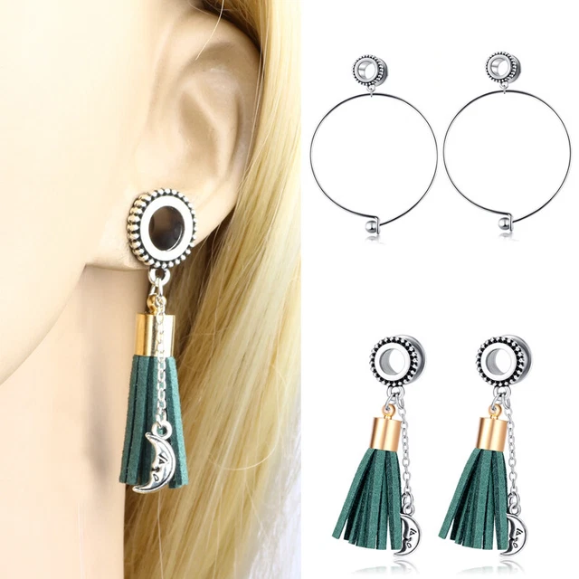 2X Large Circle Dangle Screw Fit Flare Ear Plug 316L Surgical Steel Flesh Tunnel
