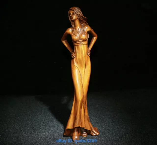 Collect Fine Old Chinese Wood Boxwood Hand carved beauty Statue