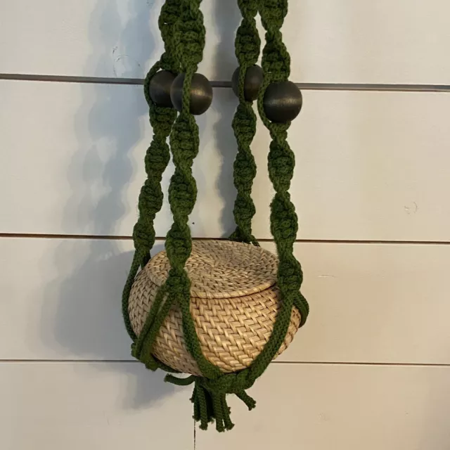 Vintage Boho Macrame Retro Green Plant Hanger 4ft Length