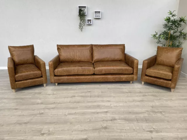 John Lewis BAILEY Leather Grand 4 Seater Sofa + 2 x Armchairs, Tan - RRP £3,567