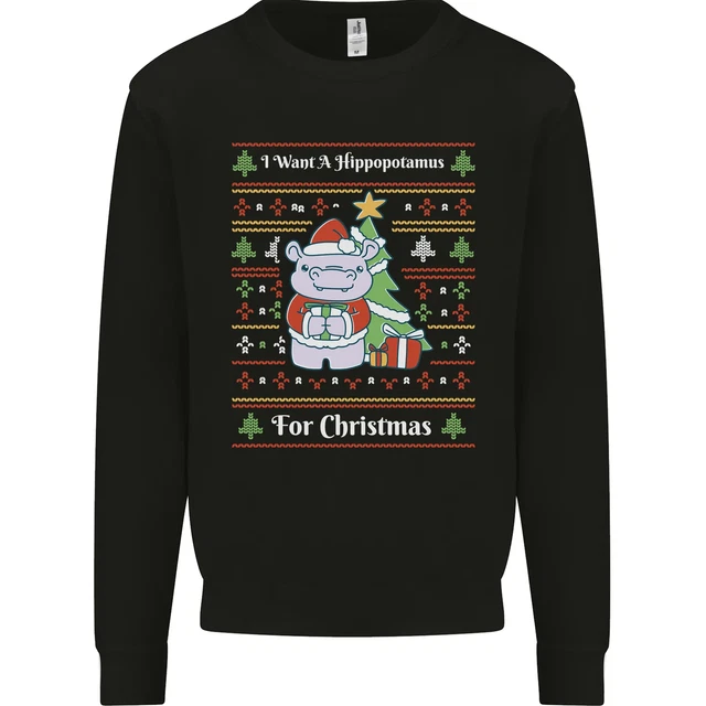 Ippopotamo Natale Divertente Ippopotamo Bambini Felpa Maglione