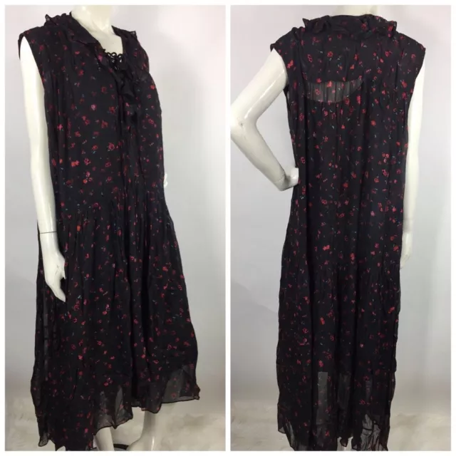 IRO Janie Floral Printed Georgette Asymmetric Hem Drop Waist Lace Up Dress M 3