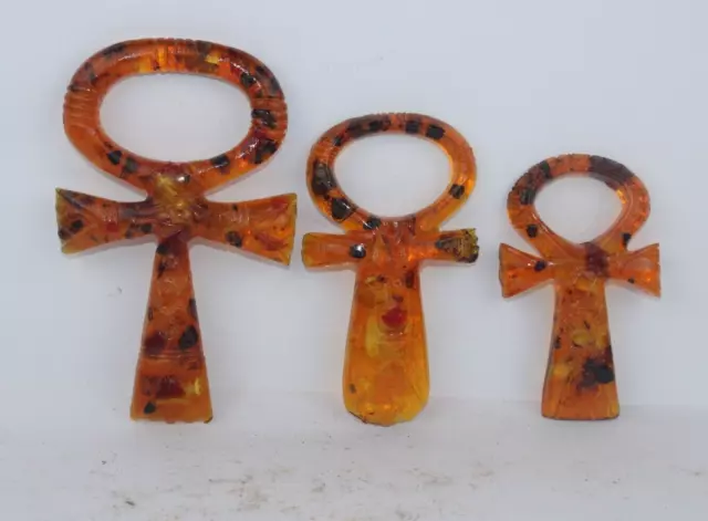 3 RARE ANCIENT EGYPTIAN ANTIQUE Amber ANKH KEY Of Life Egypt History