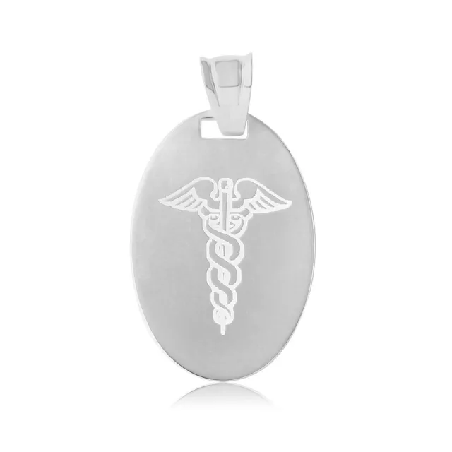 Argento Sterling Incisibile Ovale Ciondolo Pendente W/Medico Firmare, Italiano