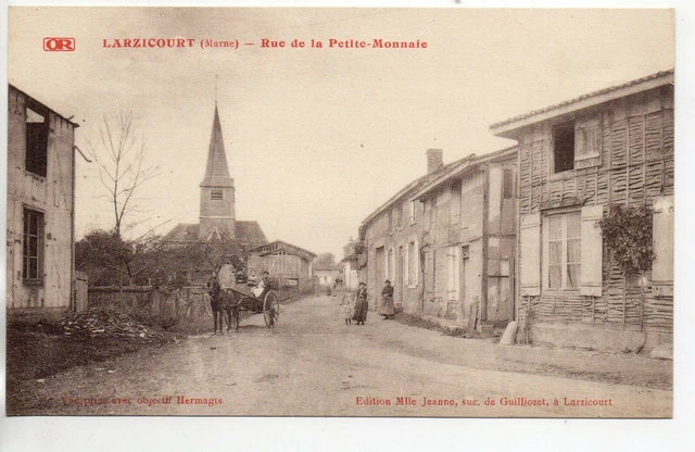 LARZICOURT - Marne - CPA 51 - Rue de la petite Monnaie - Attelage