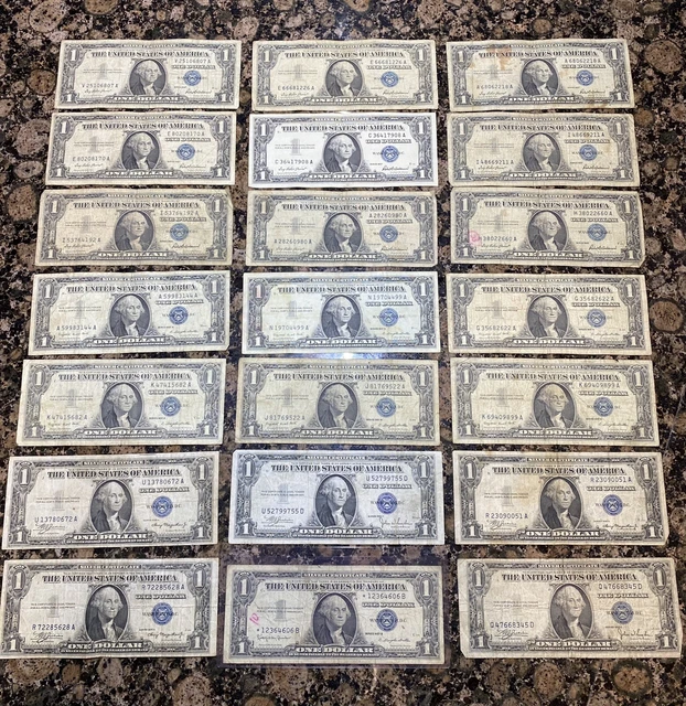 Lot of 21 $1 Silver Certificates 1935 & 1957 Mixed W/ STAR Blue Seal Banknotes