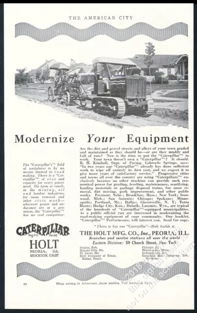 1923 Holt Caterpillar tractor Colorado Springs road making photo vtg print ad