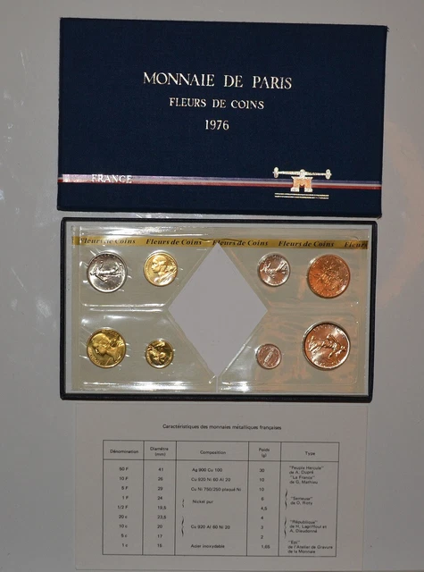 Coffret FDC 1976 - Fleurs de coins - SANS 50 Francs Hercule