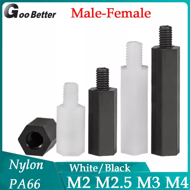 M2-M4 Male-Female Standoff Pillar Plastic Nylon Hex Spacer for PCB White/Black