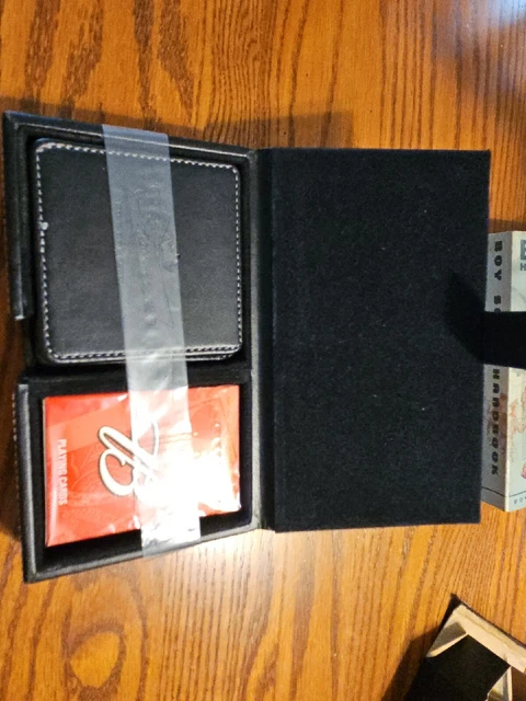 Budweiser playing cards and (4) coasters in leather case