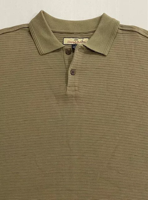 EUC Men's Tommy Bahama Silk Blend Polo Shirt Size L Short Sleeve Olive Color