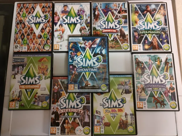 Lot jeux Les Sims 3 PC: Jeu de Base + Pack de démarrage + 7 Disques Additionnels