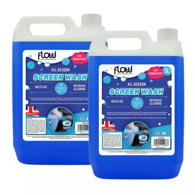 5:1 Concentrate Screenwash 10 Litre | All Seasons -5°C Temp Non Smear Blue Flow