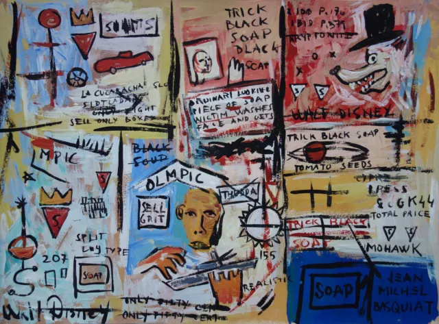 Fine unique painting – Expressive composition, signed Jean Michel Basquiat w COA