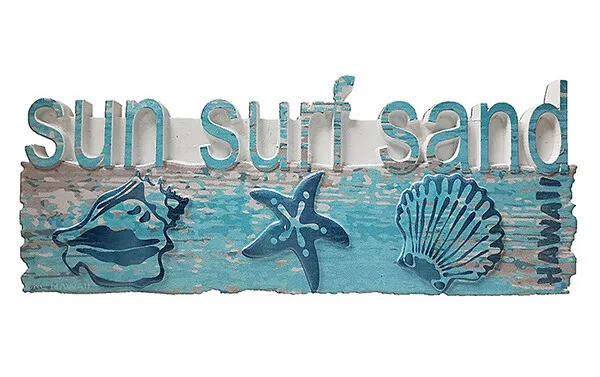Hawaiian Poly Resin Wall Table Sign Sun Surf Sand Hawaii Island Home Bar Decor N