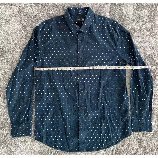 J. Ferrar Mens Button Front Shirt Blue White Geometric Long Sleeve 100% Cotton L