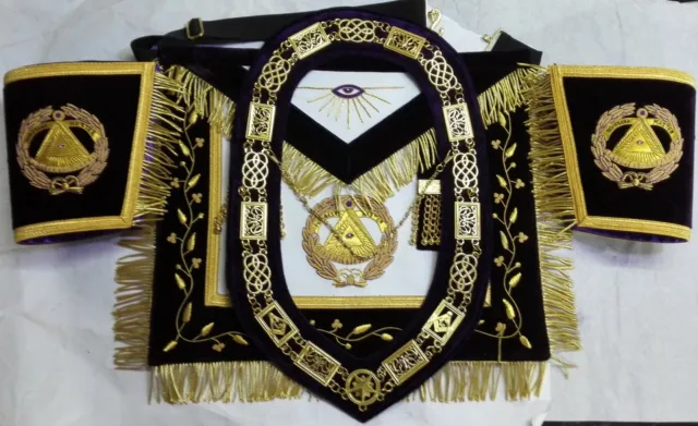 Masonic Deputy Grand Master Apron, Chain Collar & Cuff's Purple Velvet