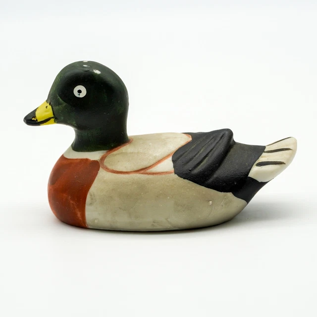 Vintage Mallard Duck Decoy Ceramic Figurine 5" Hand-Painted Ugly Duckling