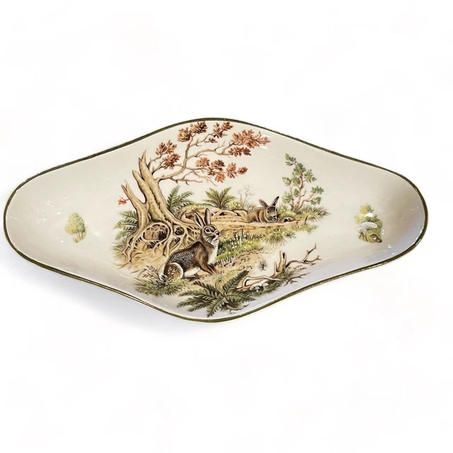 Vista Alegre Mottahedeh Porcelain Relish Dish Woodland Bunny Rabbit Design