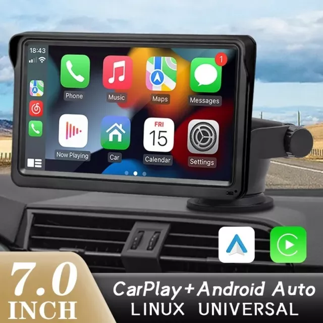 7 Inch Touch Screen Portable Car Radio Wireless Apple CarPlay Android Auto BT FM