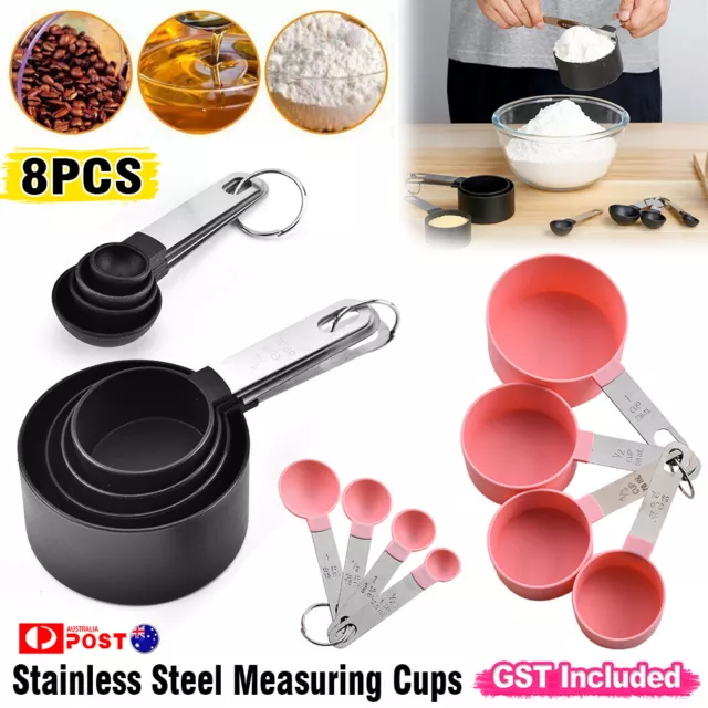 8/16x Stainless Steel Measuring Cups Spoons Kitchen Baking Cooking Tools Set AU