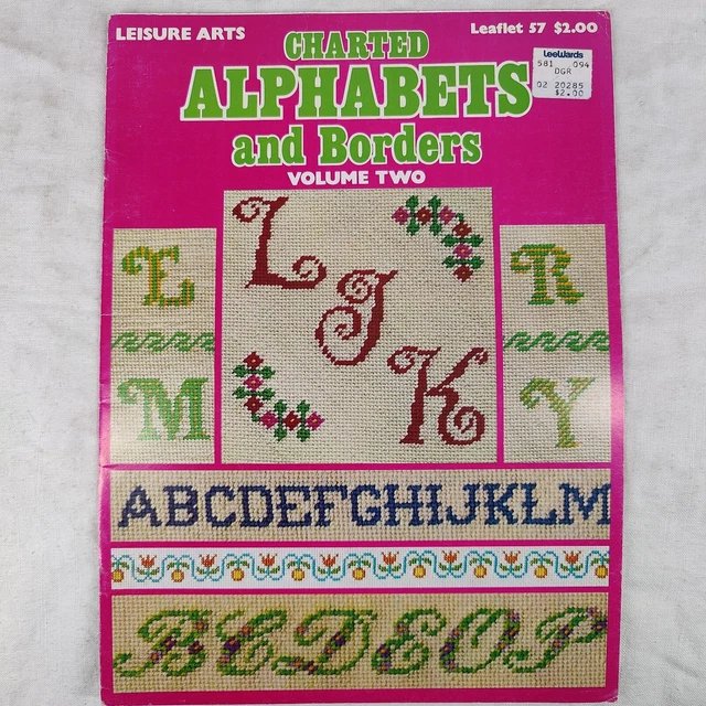 1975 VTG CHARTED Alphabets & Borders Needlepoint Cross Stitch Leisure